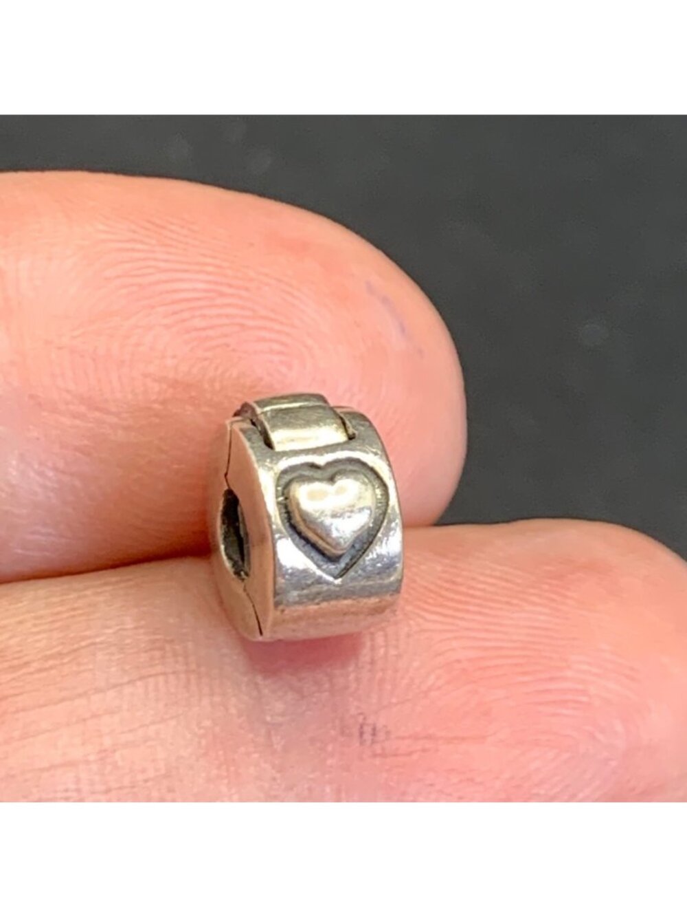 Double Heart Hinged Sterling Silver 925 Slide Charm Rubber Grip Inside 0.25"